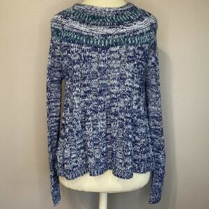 Hollister Blue & Green Fair Isle Long Sleeve Knit Pullover Sweater Sz S